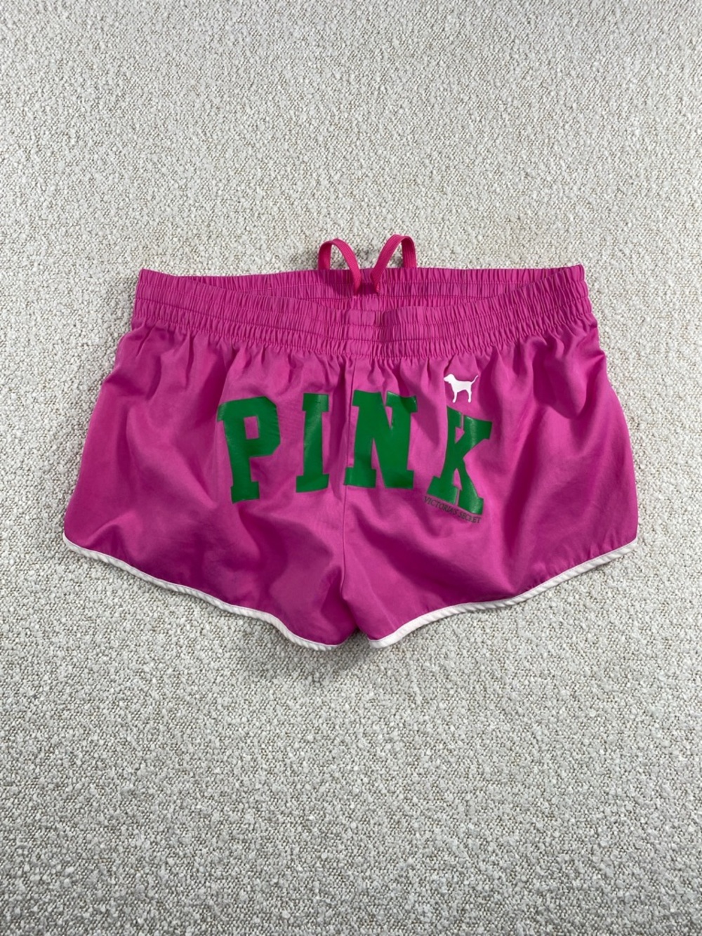 PINK Victoria's Secret Bright Pink Athletic Shorts with Green Logo